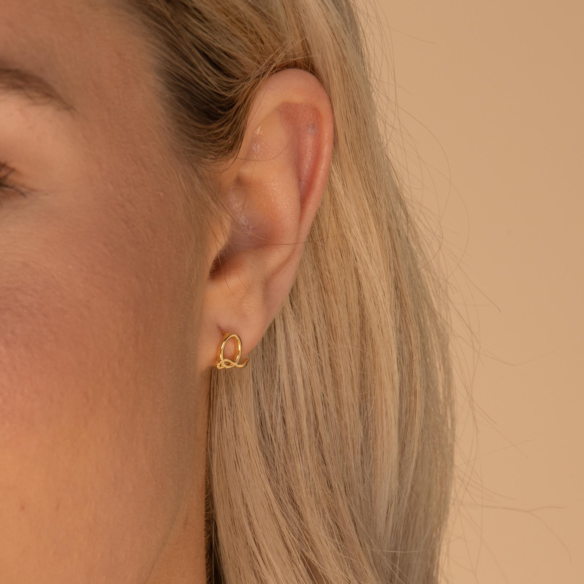 Script Initial Letter Stud Earrings Rose Gold