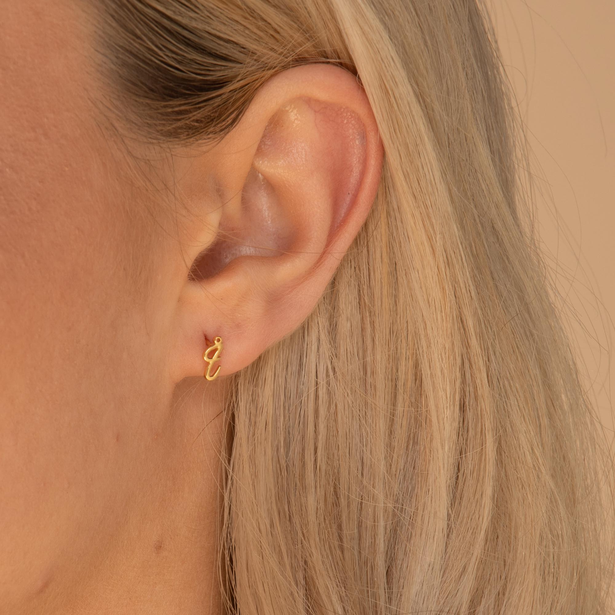 Script Initial Letter Stud Earrings Gold