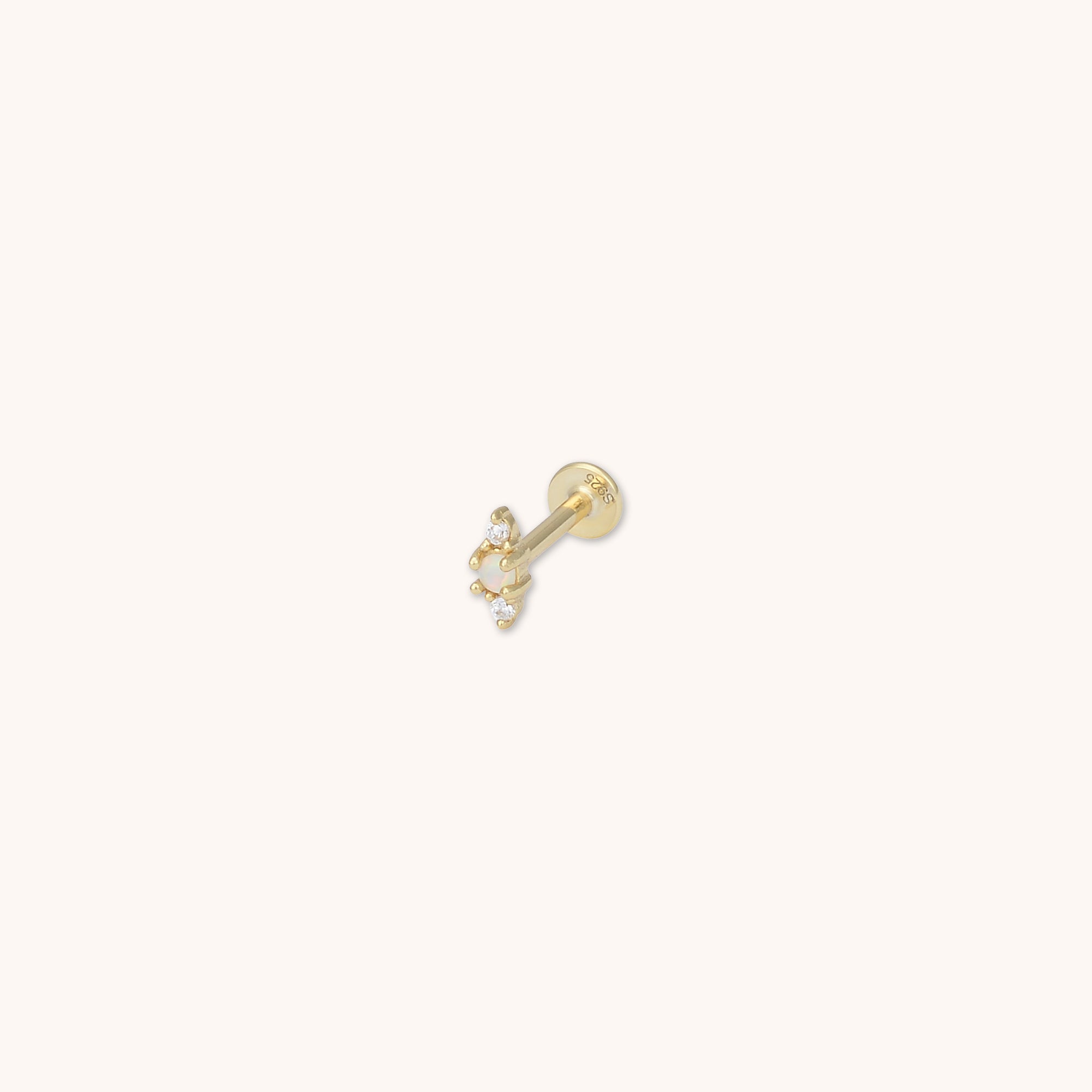 Opal Zirconia Flat Back Single Labret Earring Gold