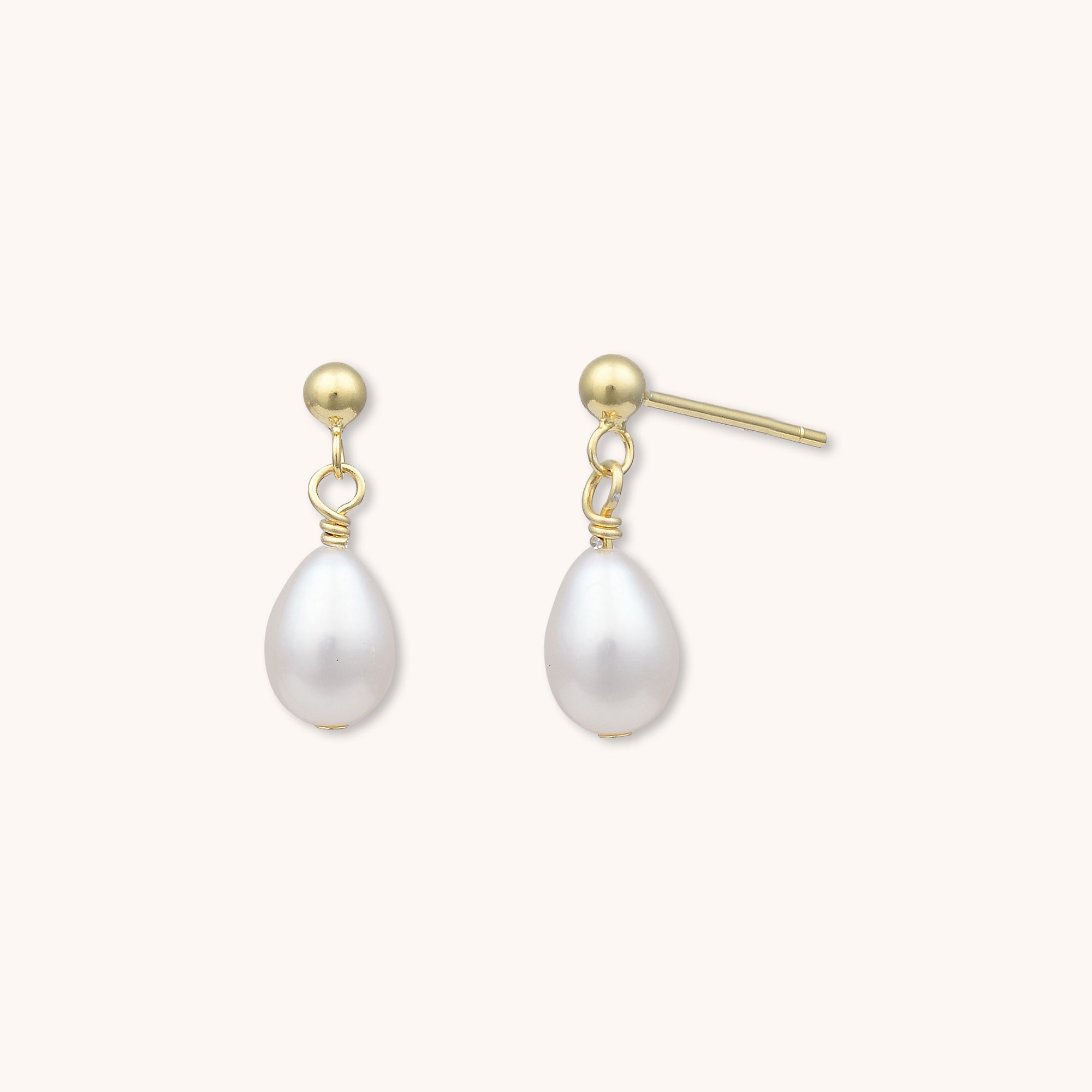 Pearl Dangle Stud Earrings Gold